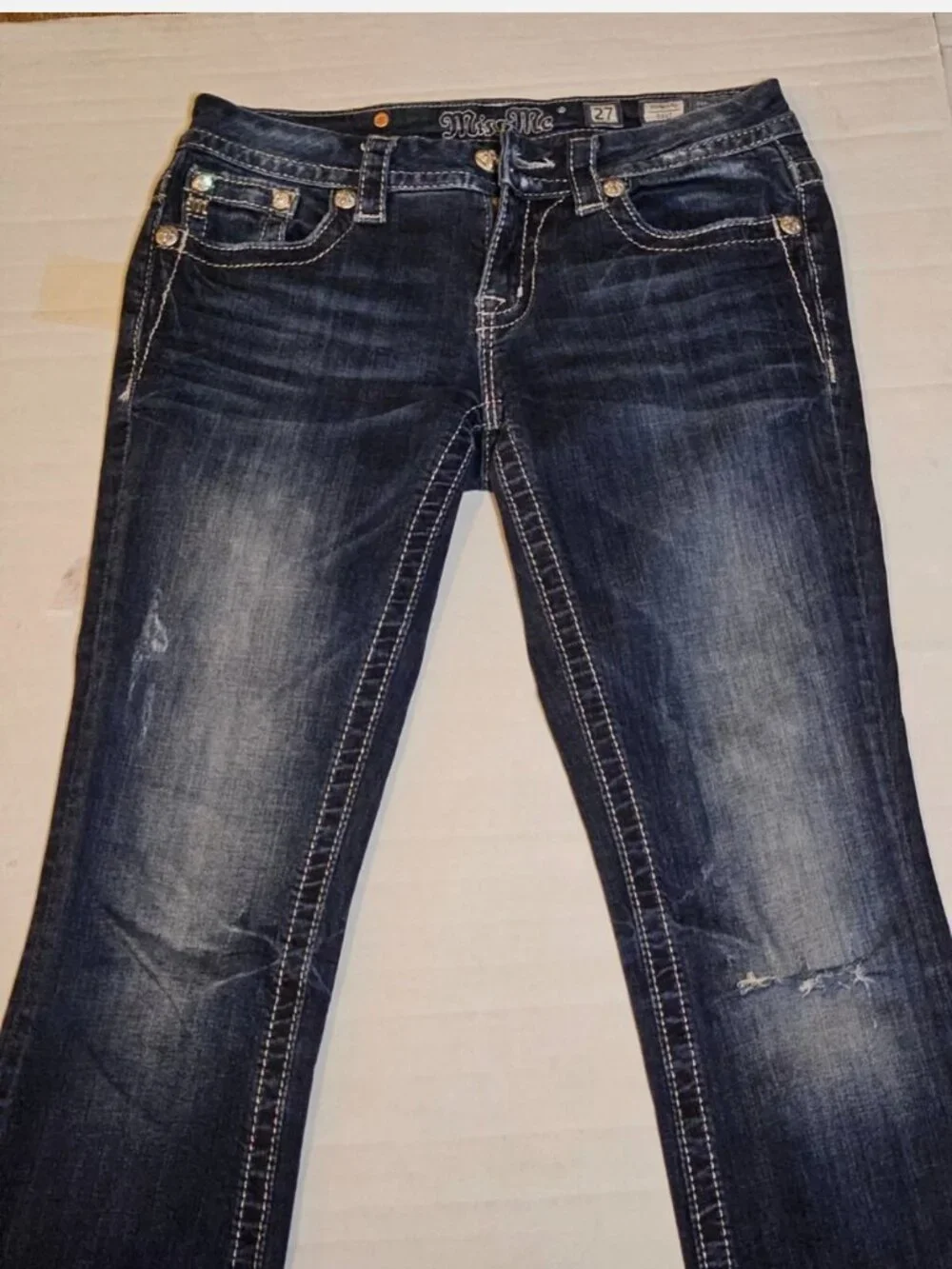 Miss Me Boot Cut Jeans Size 27. Gold Back Tag With Gold & Silver Beading - Picture 4 of 6